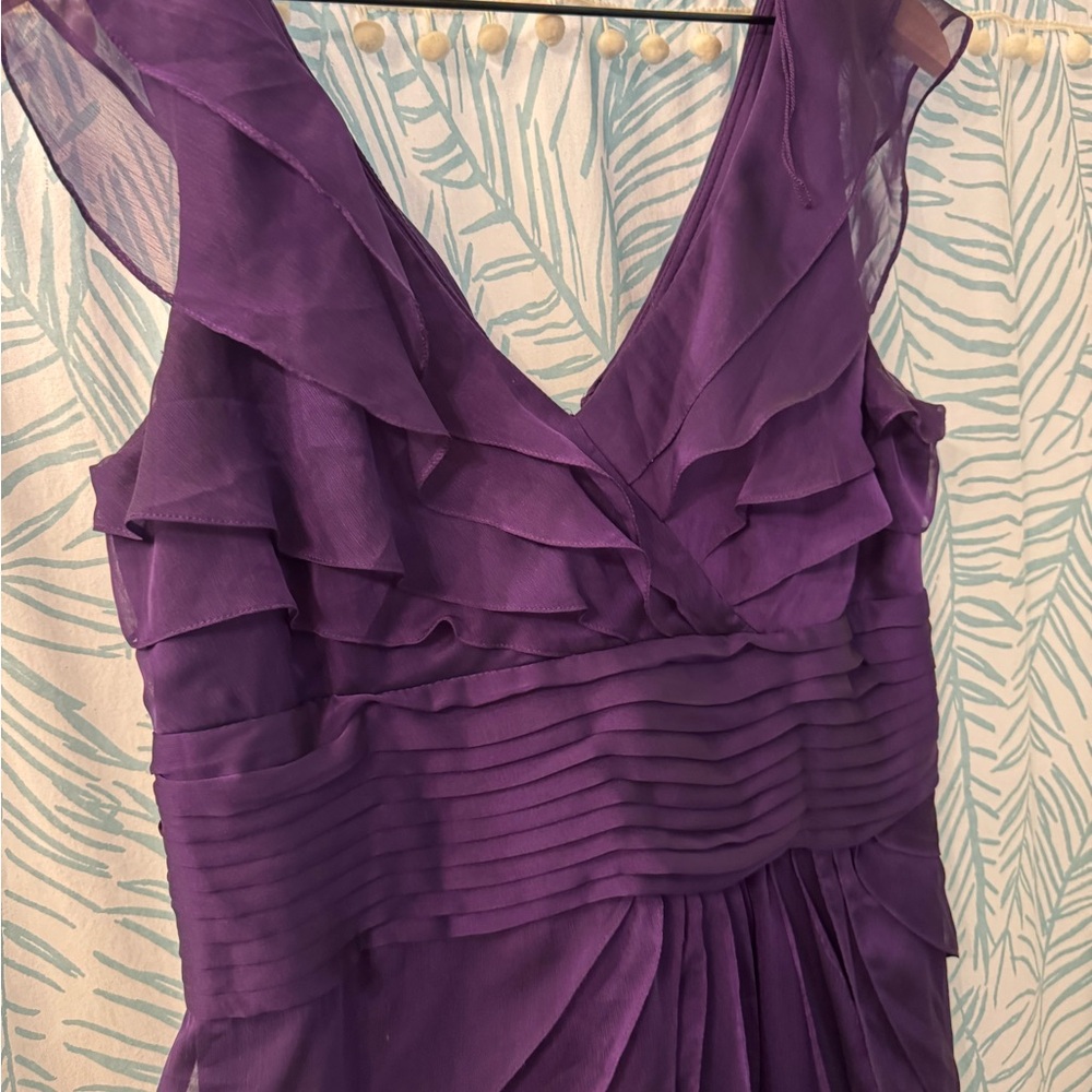 Adrianna Papell Purple Ruffled V-Neck Prom Dress